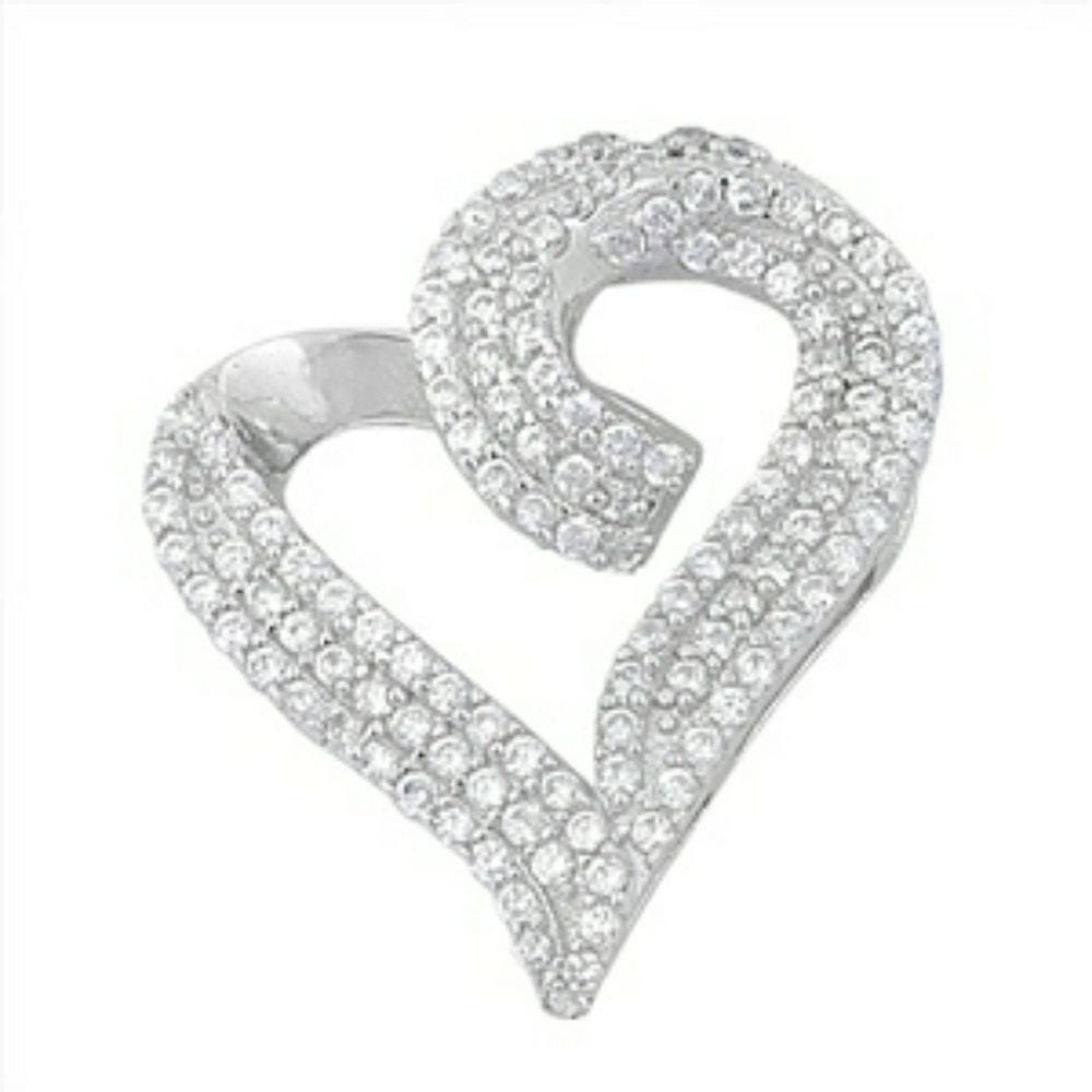 925 Sterling Silver Heart Pendant W/ CZ